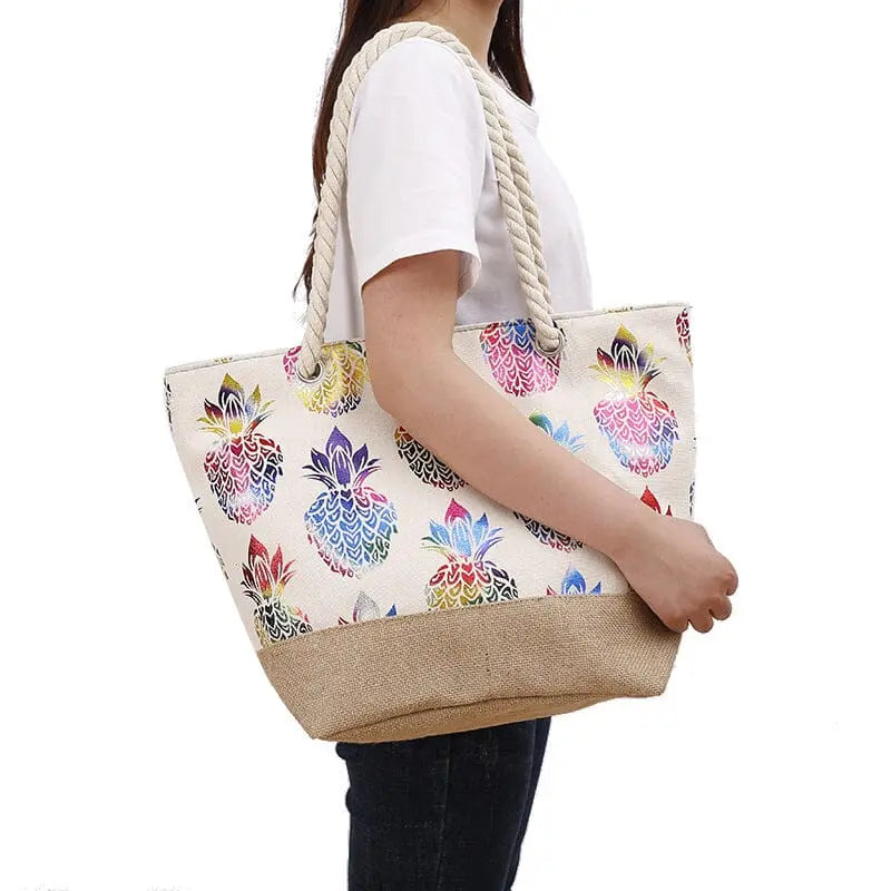 Sac de plage bohème avec motif ananas en coton