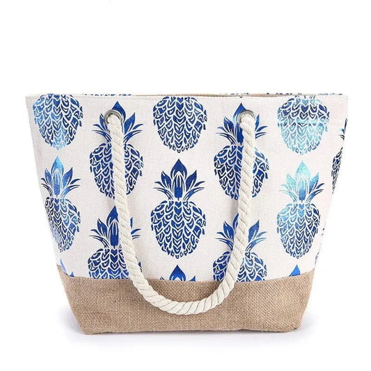 Sac de plage bleu avec motif ananas distinctif