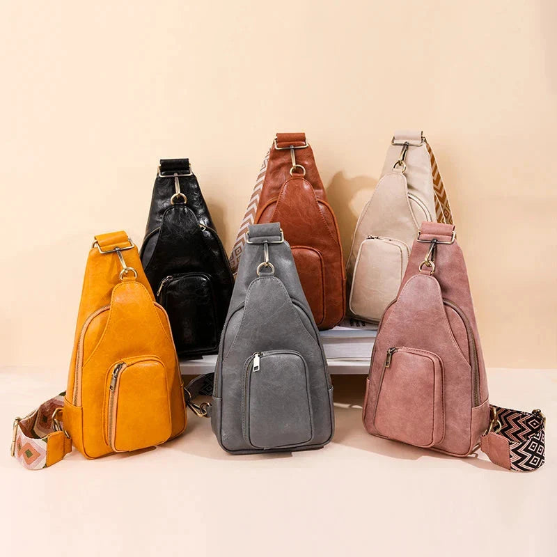 Sac de poitrine femme en cuir PU avec bandoulière ajustable