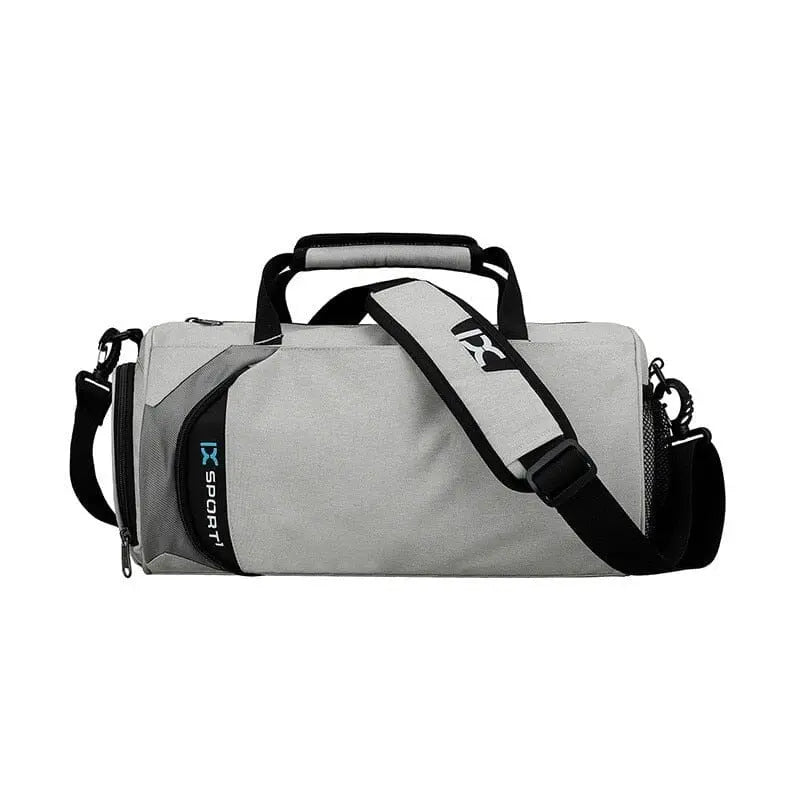 Sac de sport gris avec sangle pour valise à l'arrière