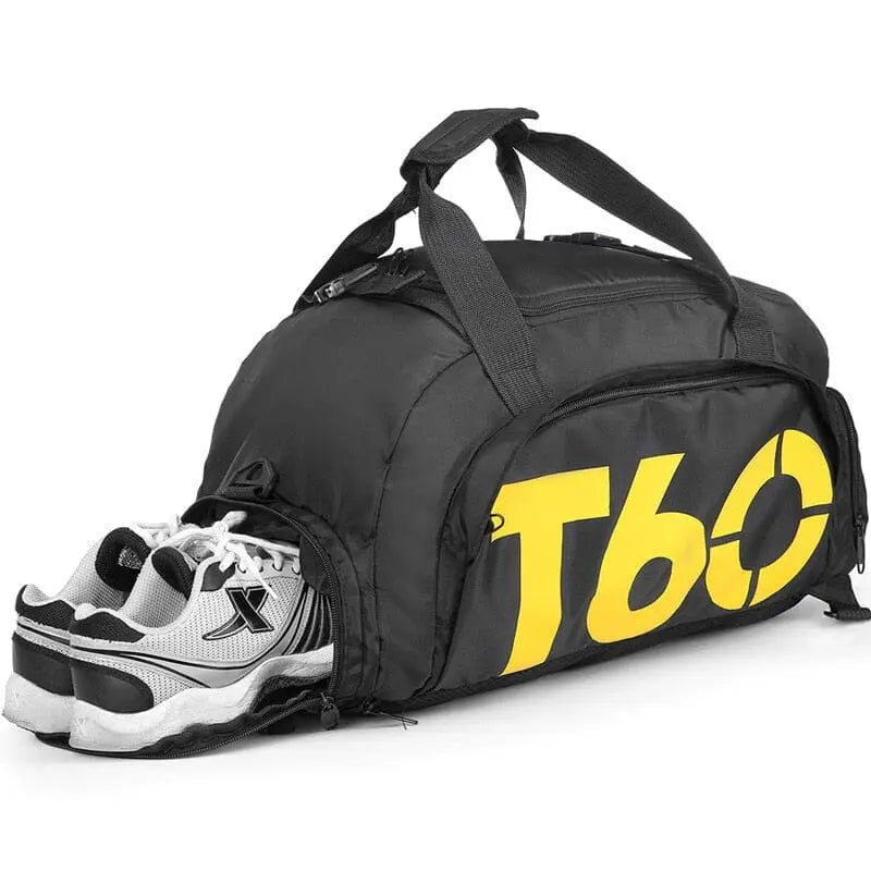 Sac de sport gris ouvert montrant l'intérieur spacieux