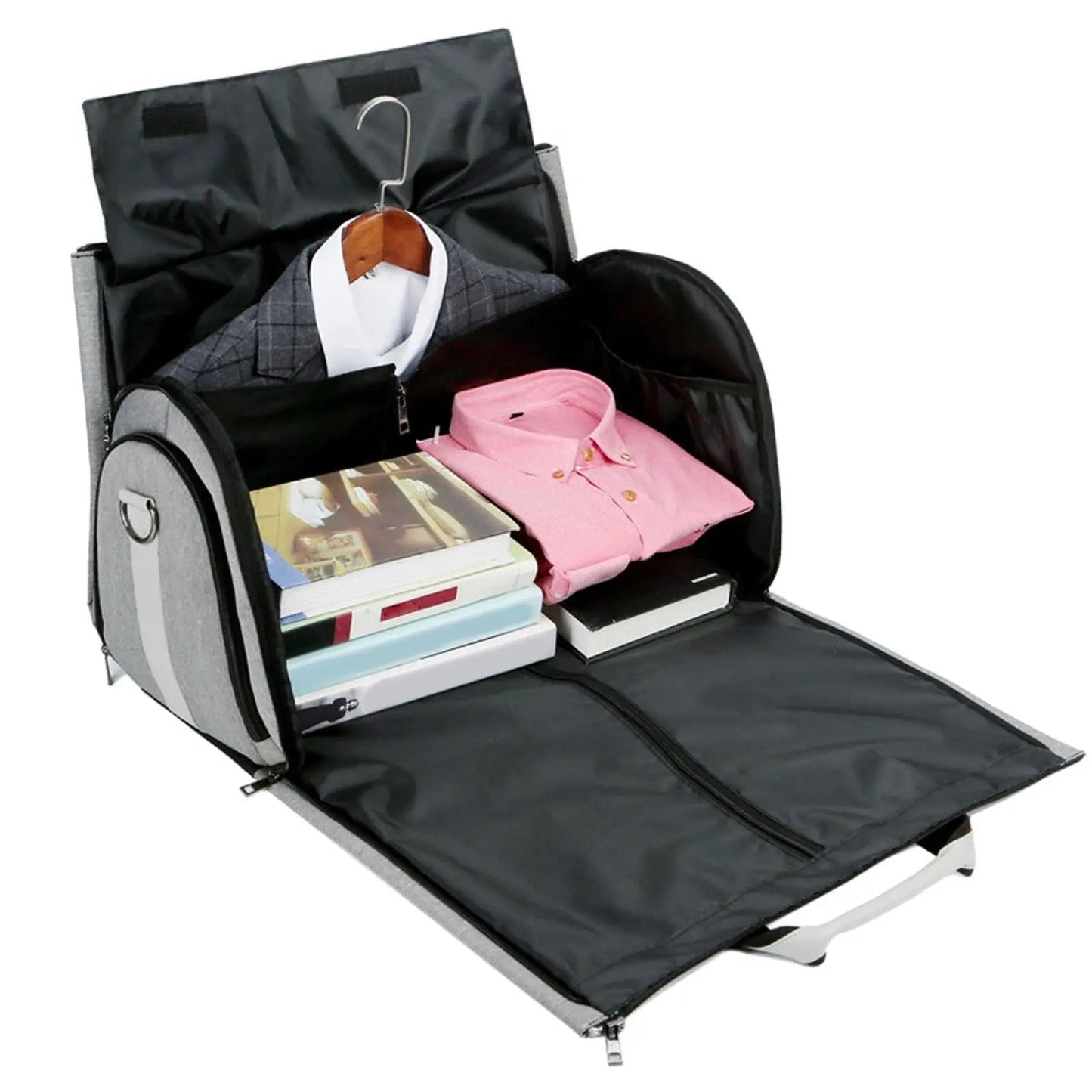 Vue intérieure du sac avec espace pour chemises