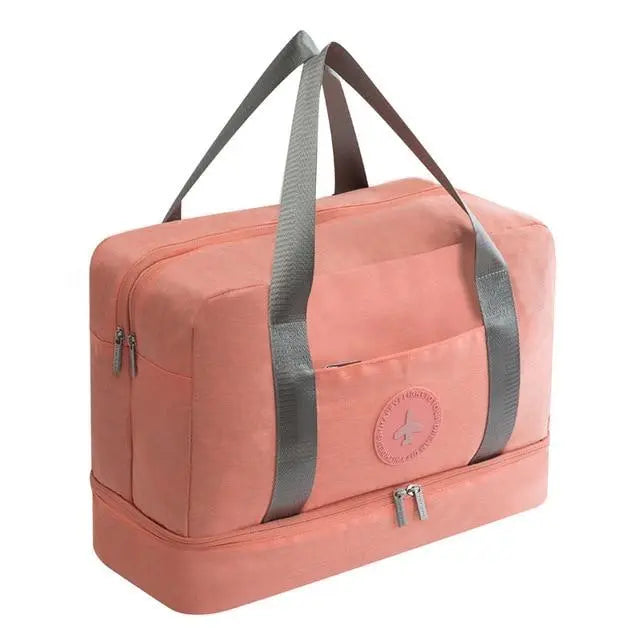 Sac rose pâle avec compartiments pratiques et design compact