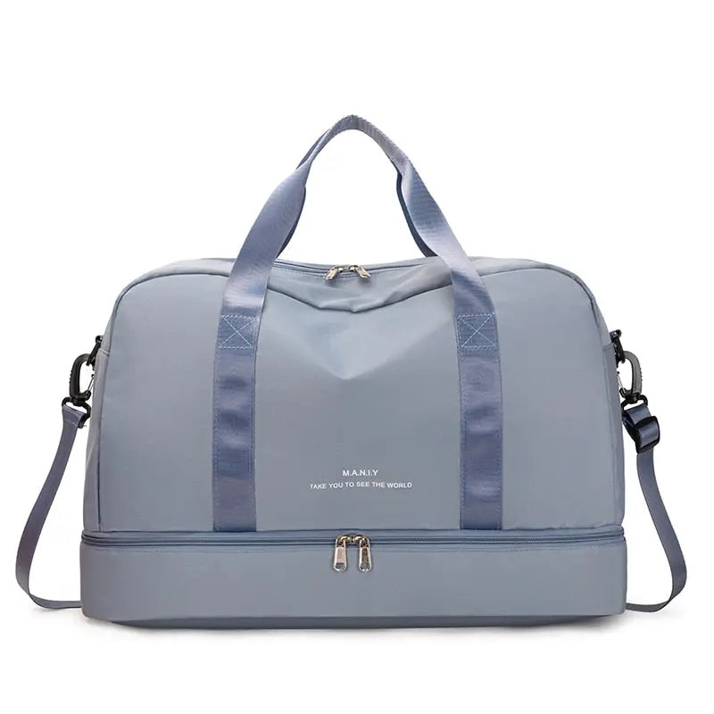 Sac de voyage bleu avec design moderne et épuré