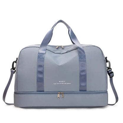 Sac de voyage bleu avec design moderne et épuré