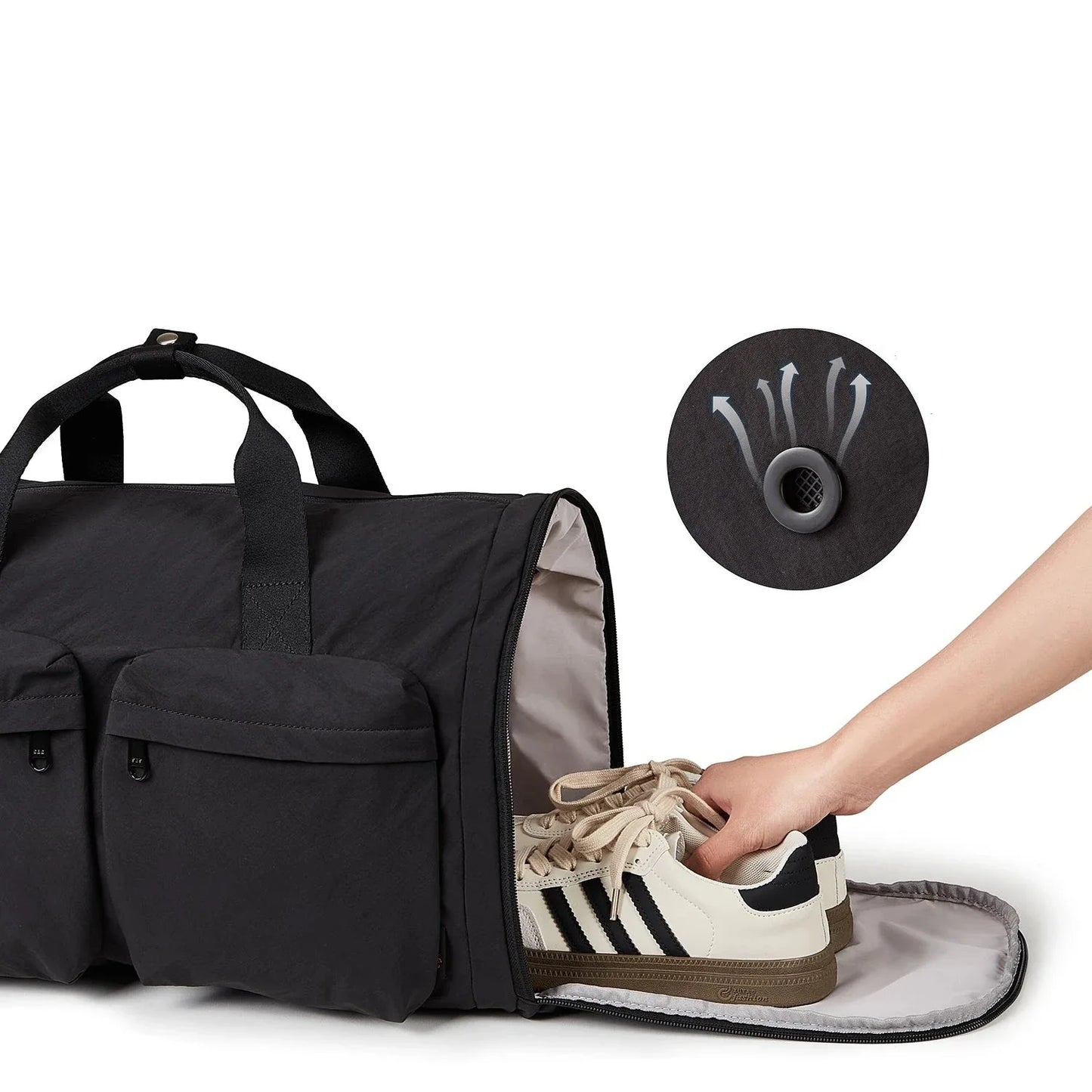 Sac de voyage pliable avec compartiment à chaussures visible