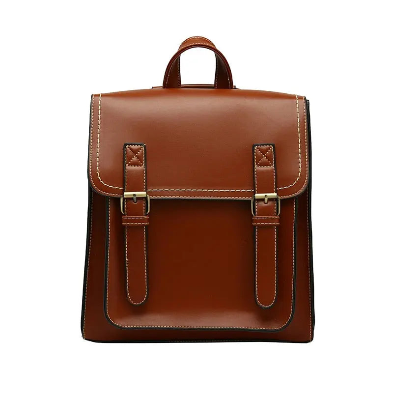 Sac à dos vintage en PU marron avec poches extérieures