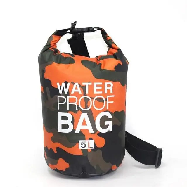 Sac étanche 5L motif camouflage orange, idéal sports nautiques