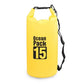 Sac étanche jaune 15L sur fond blanc, vue de face