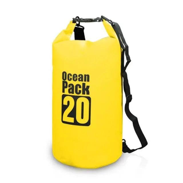 Sac jaune 20L étanche, vue latérale, fond blanc