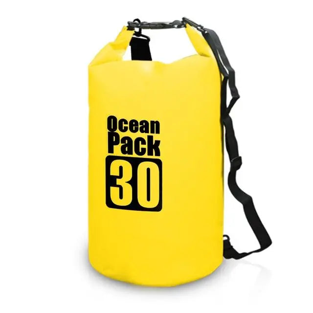 Grand sac étanche jaune 30L, vue de dessus