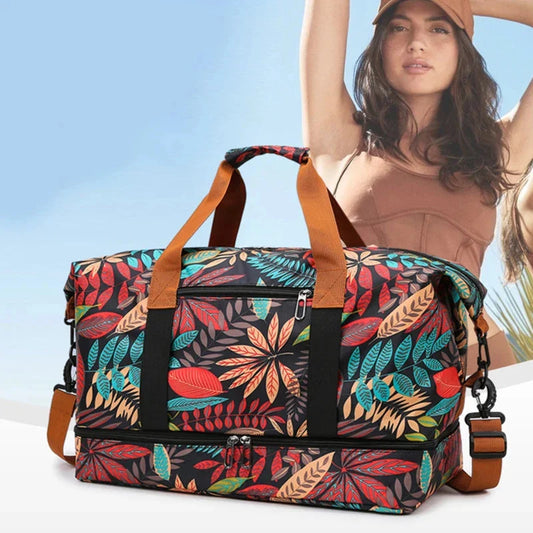 Sac de voyage fleuri rouge, vue de profil