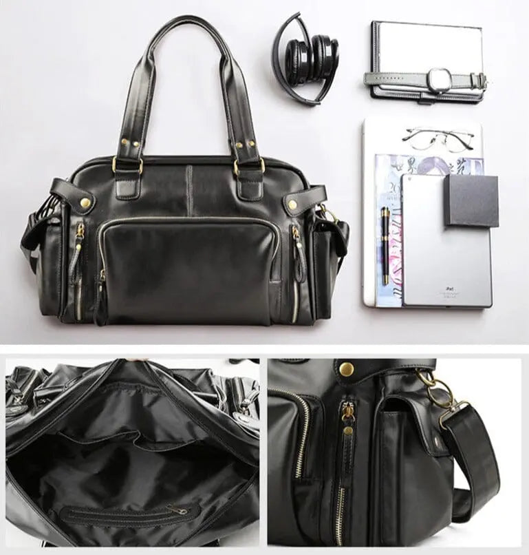 Vue de côté du sac de voyage avec poignées robustes