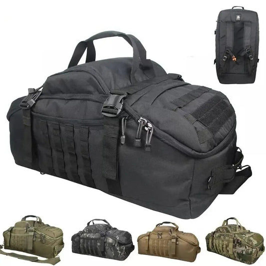 Sac militaire noir étanche, détails des fermetures éclair et coutures renforcées