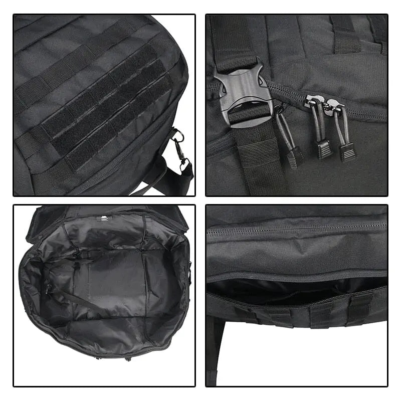Sac à dos militaire noir avec poches extérieures et bretelles rembourrées