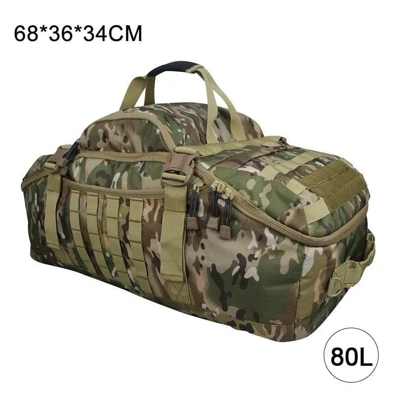 Grand sac camouflage vert 80L, robuste et polyvalent