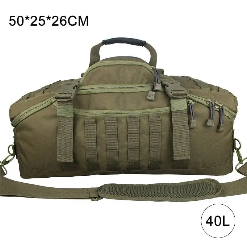 Sac kaki 40L, vue de dessus montrant la fermeture principale