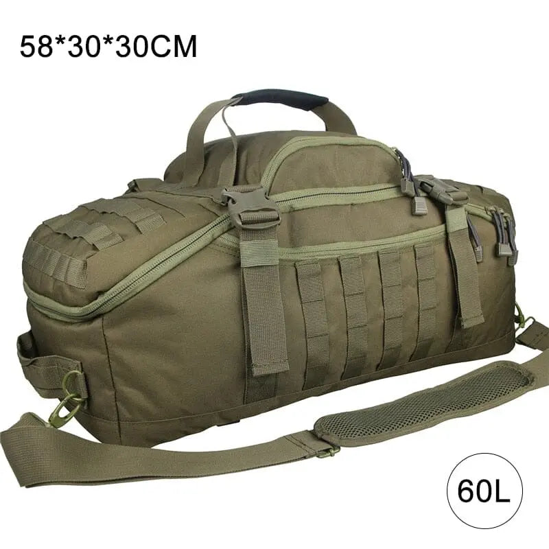 Sac kaki 60L, avec bretelles rembourrées et poches latérales