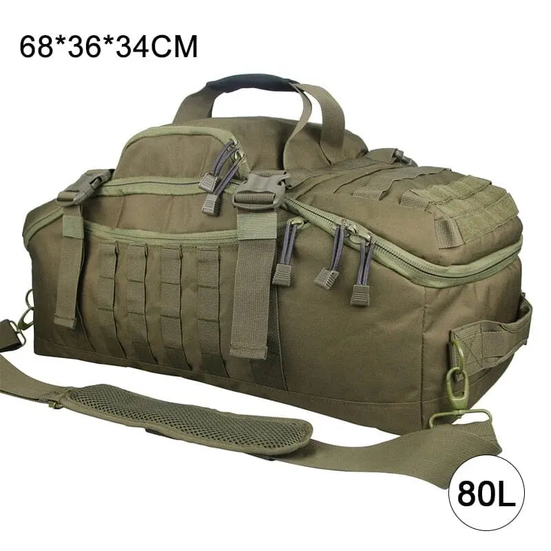 Grand sac kaki 80L, idéal pour le camping ou le voyage