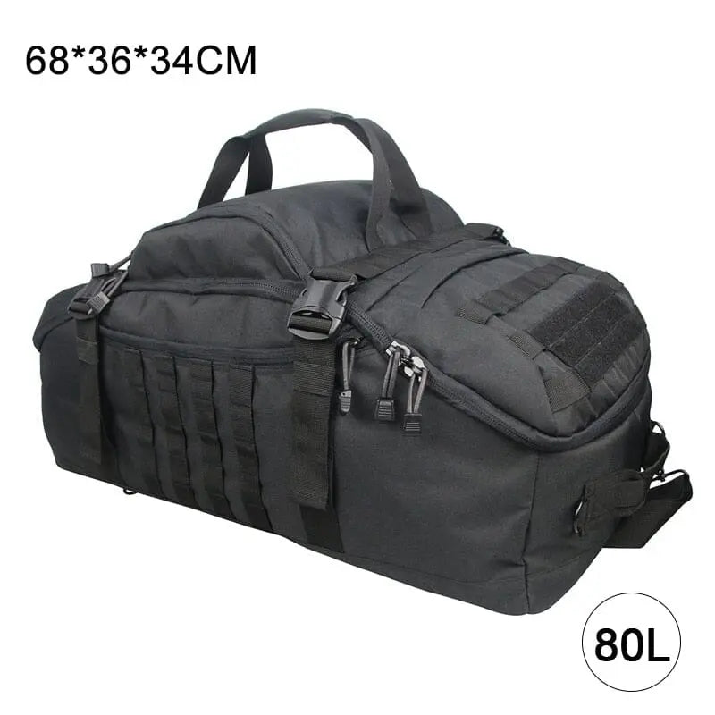 Grand sac à dos noir 80L, idéal pour les longues randonnées