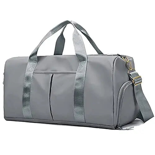 Sac gris en nylon avec deux grands compartiments