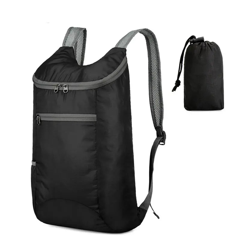Sac à dos pliable en nylon, vue de face déplié