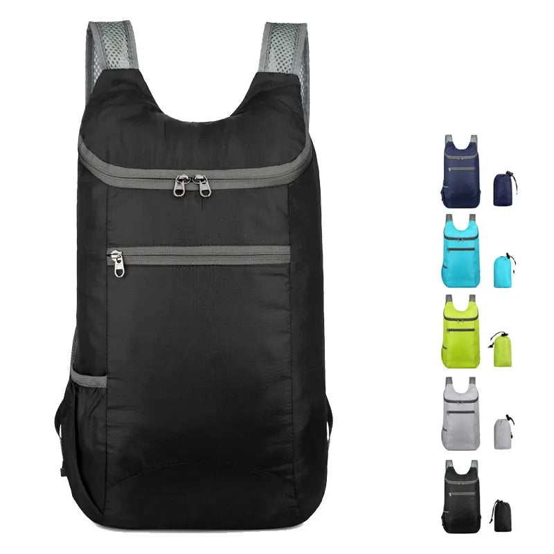 Sac à dos pliable, comparatif entre dimensions pliées et dépliées