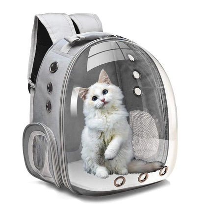 Sac à dos gris pour chat avec grande fenêtre panoramique