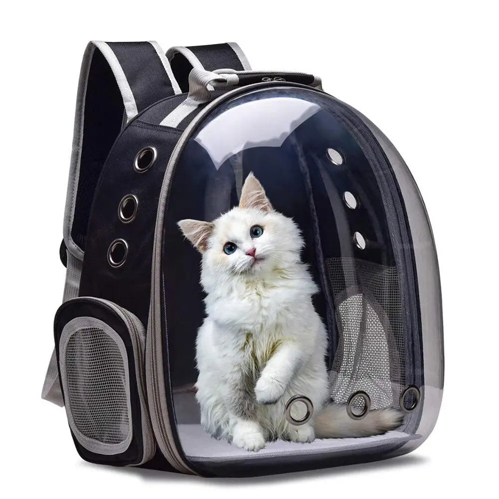 Sac à dos noir pour chat avec multiples trous de ventilation