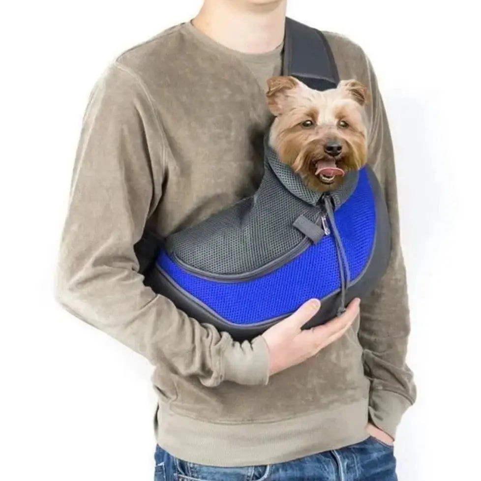 Sac bandoulière pour chien en nylon gris, vue de côté