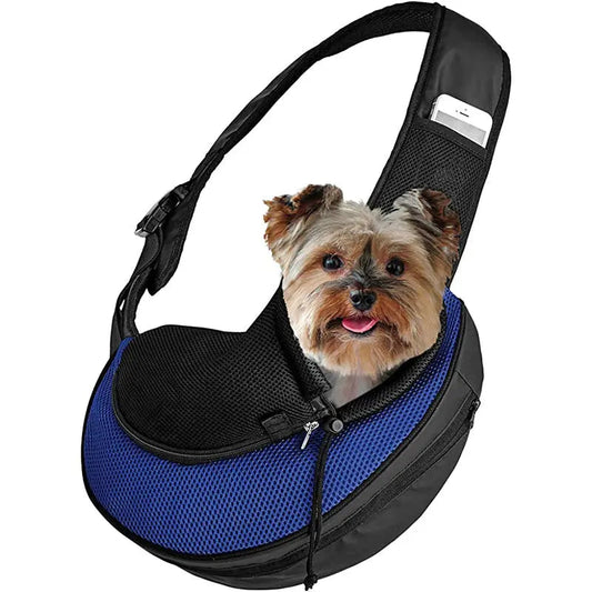 Petit chien dans un sac bandoulière noir, extérieur en nylon