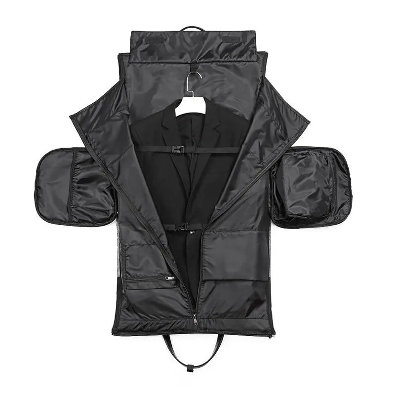 Sac de voyage noir avec compartiment costume visible