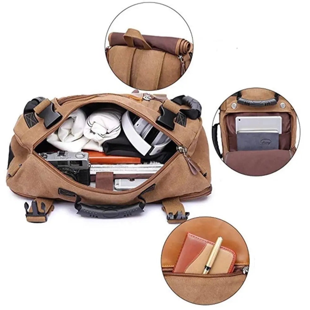 Vue latérale du sac de voyage avec bandoulière ajustable