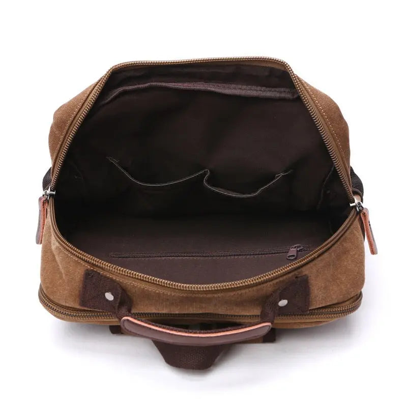 Vue de profil du sac à dos vintage, bretelles rembourrées visibles