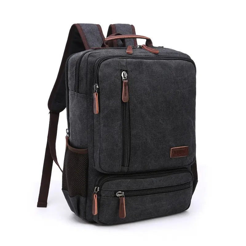 Sac à dos noir en toile avec détails en cuir synthétique