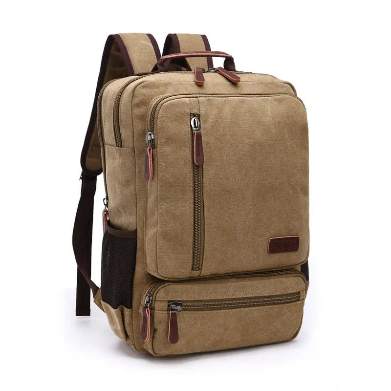Sac à dos kaki en toile avec fermetures éclair robustes
