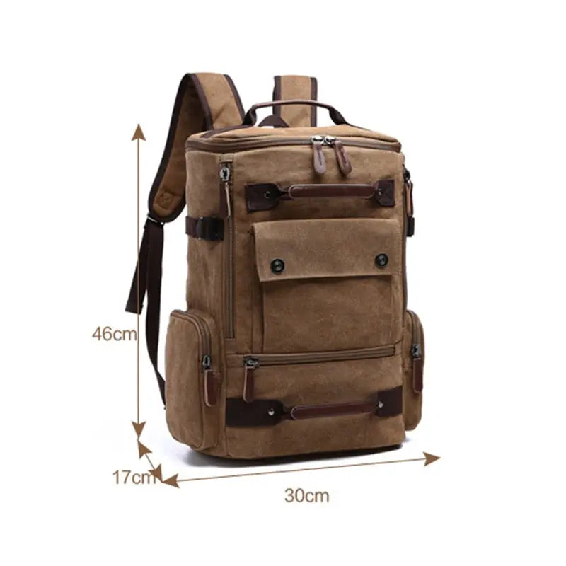 Sac à dos en toile avec détails en cuir, vue latérale