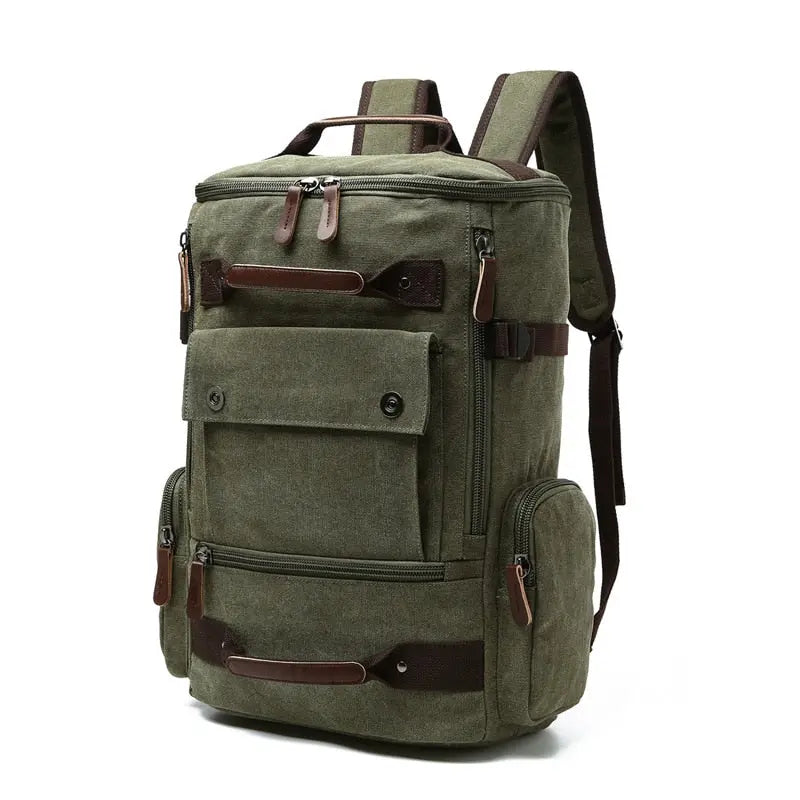 Sac à dos vert, détails en métal et tissu résistant
