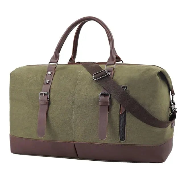 Version verte du sac de voyage avec détails en cuir
