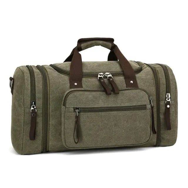 Sac de voyage vert armée en toile, style rétro et pratique