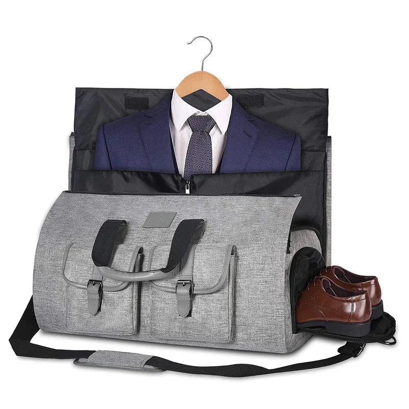 Sac de voyage gris avec multiples poches de rangement