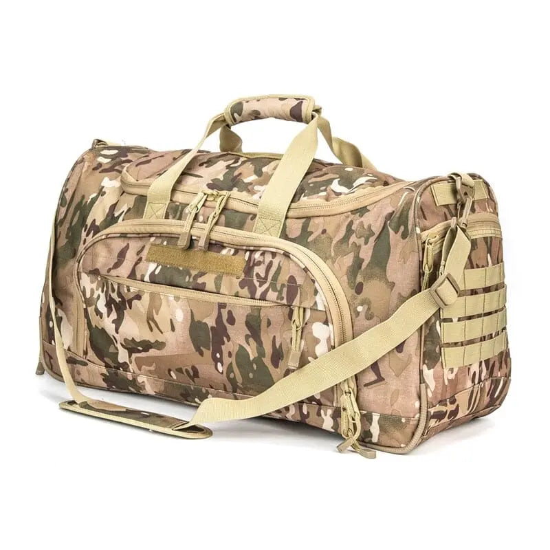 Sac camouflage sable avec bandoulière ajustable et tissu durable