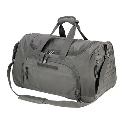 Sac militaire gris avec poignée de transport et tissu résistant