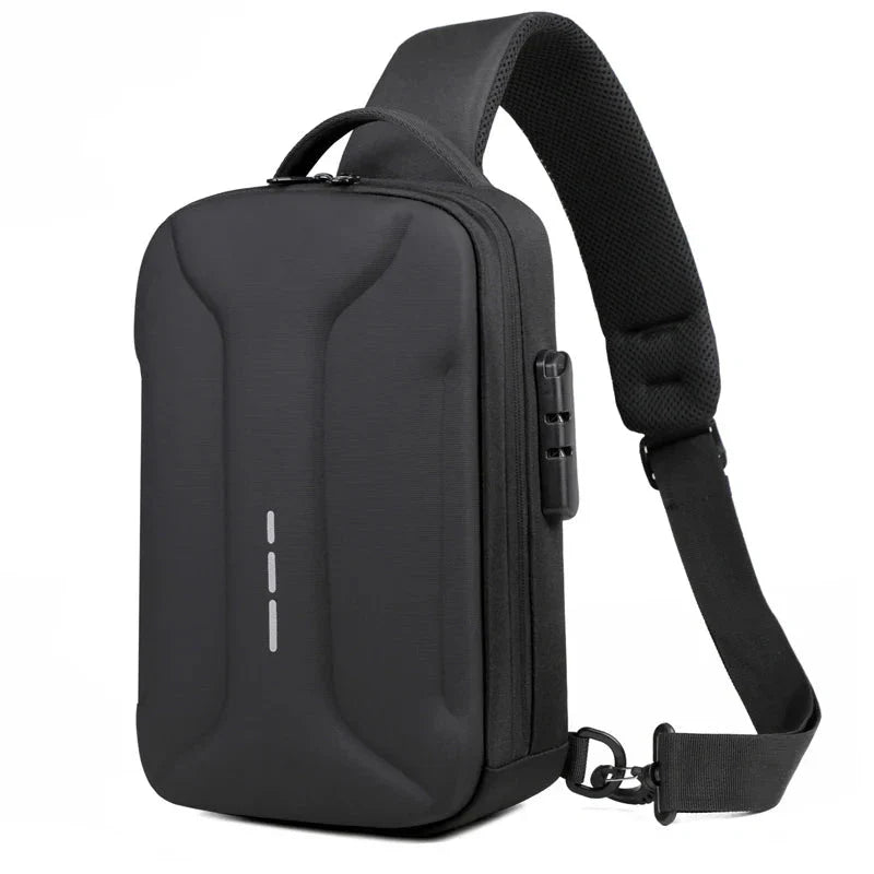 Sac de poitrine antivol en noir avec design moderne