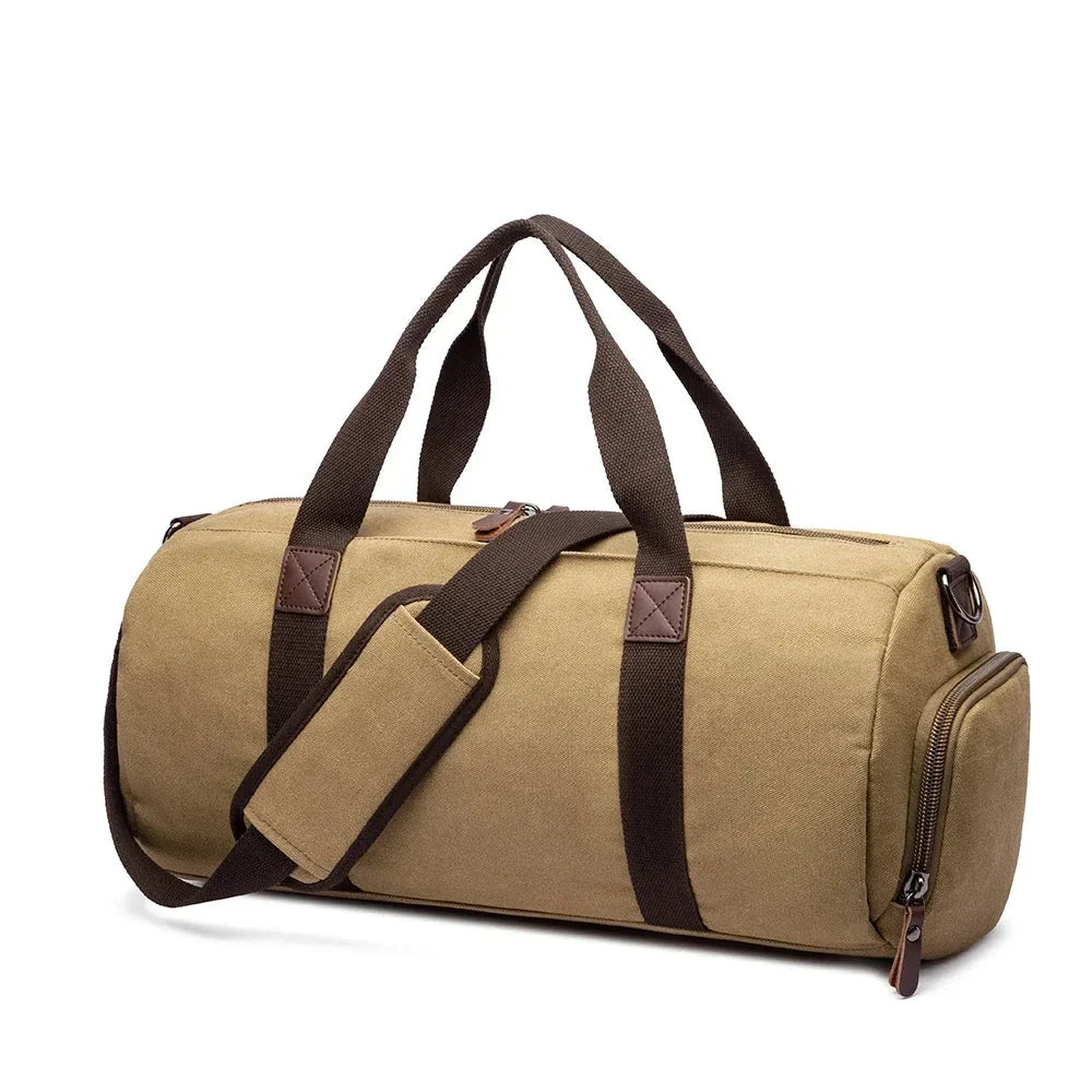 Sac polochon couleur camel avec détails en cuir