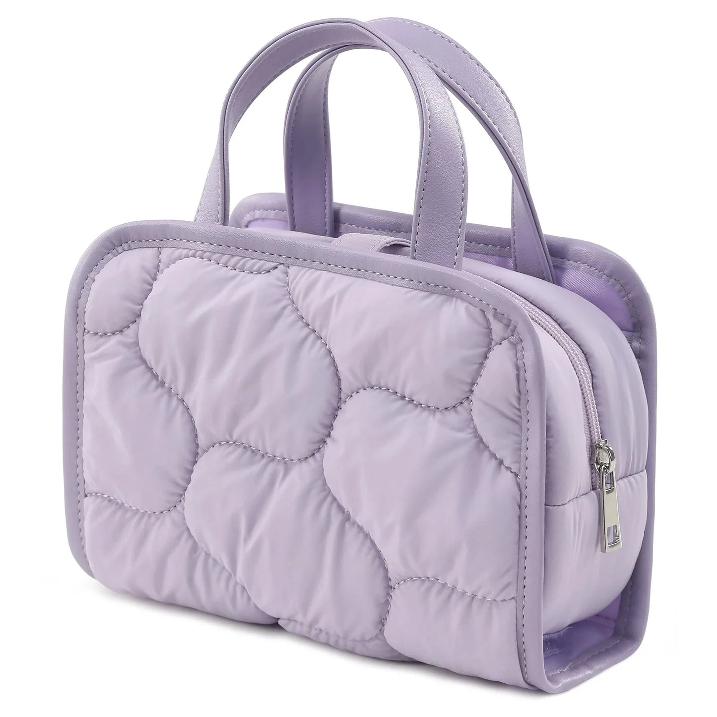 Sac de toilette violet avec trousse transparente amovible