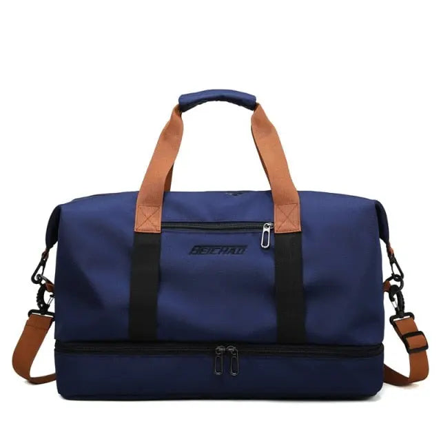 Sac bleu marine avec poche principale ouverte