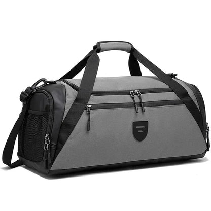 Sac de voyage gris, mettant en avant la texture du tissu