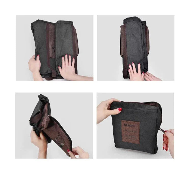 Vue latérale du sac pliant, montrant la sangle arrière