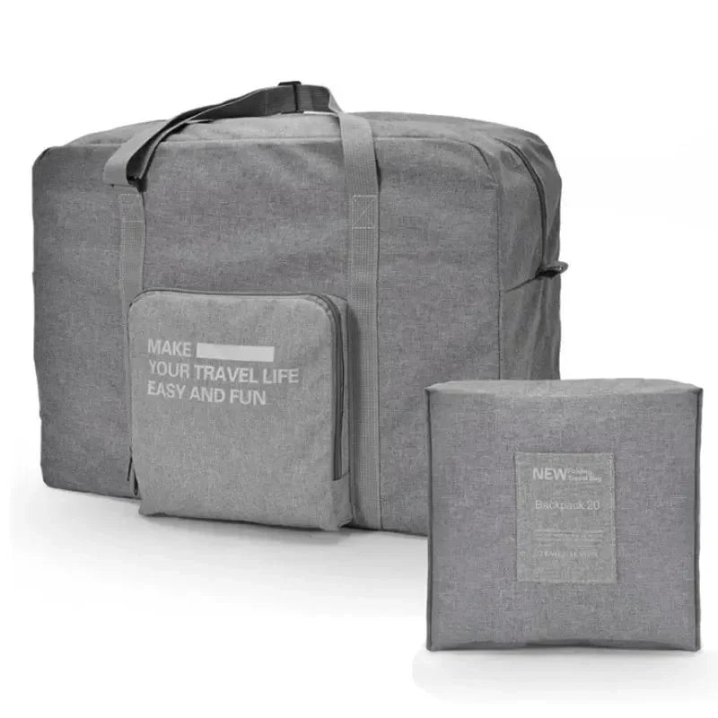 Sac pliant gris, compact et léger, idéal pour cabine